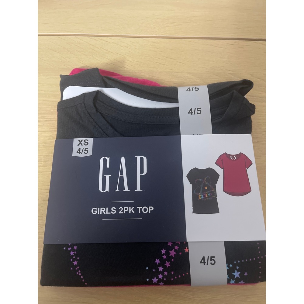 Gap Girls 2 Pack Tops XS 4/5 Black Graphic Pink Lattice Back T-Shirts NEW